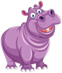 Wall Mural - A happy, smiling purple cartoon hippo standing.