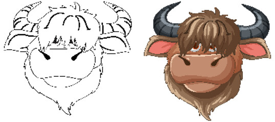 Sticker - Vector illustration of a bull, from outline to color