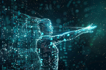 Poster - A person is depicted in a digital form, with a hand reaching out