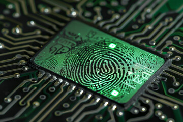 Poster - A green electronic device with a fingerprint on it
