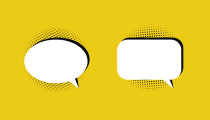 Poster - Empty comic speech bubbles set with halftone shadows, Retro comic explosions isolated on yellow background, comic pop art style