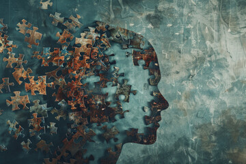 Poster - A woman's face is shown with a puzzle piece design