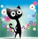 Fototapeta  - spring composition with a cat and flowers