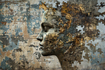 Poster - A woman's face is made out of puzzle pieces