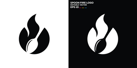 Wall Mural - Vector design template of spoon, fork, fire logo, food, cutlery, hot, symbol icon EPS 10	