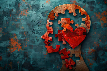 Poster - A colorful puzzle of a face with a missing piece