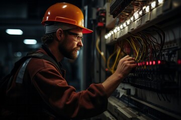 Wall Mural - A technician inspecting the control panel of a drilling rig