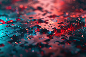 Fototapete - A jigsaw puzzle with a red background