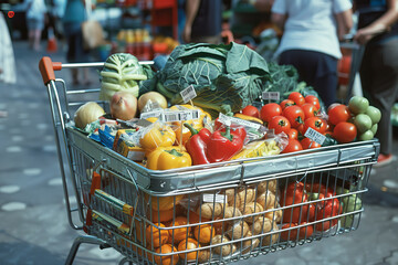 Wall Mural - A shopping cart full of vegetables and fruits