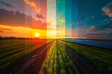 Wall Mural - A field of crops with a rainbow of colors in the sky