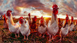 Group of chickens standing on top of a grass-covered field