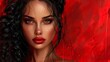 Alluring Muse with Flowing Tresses and Crimson Pout in Tabloid Art Style Generative AI