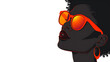 White background with Young black African American woman illustration for fashion banner with copy space.  generative ai