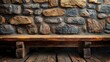 abstract background of old wood bench with rock brick wall, Generative Ai