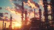 Oil and Gas Refinery Plant at Sunset