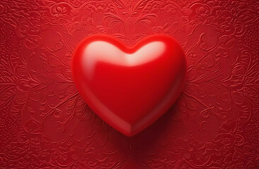 Wall Mural - red volumetric heart on a red background. Generative AI