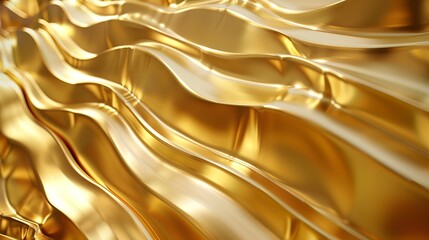 Wall Mural - Golden silk wavy abstract background smooth waves lines shining metallic glitter