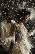 artistic wedding photo of a colored couple celebrating their wedding day