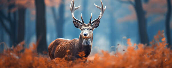 Wall Mural - A majestic deer in a beautiful autumn forest