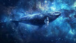 whale on the universe background, mythical animal concept	
