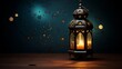 Antique lantern glows illuminating dark Ramadan night 