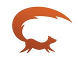 Fototapeta  - The symbol of orange fox with big tail.
