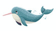 Cartoon narwhal isolated on white background flat vector