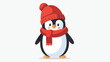 Cartoon penguin with a cute red hat flat vector isolated