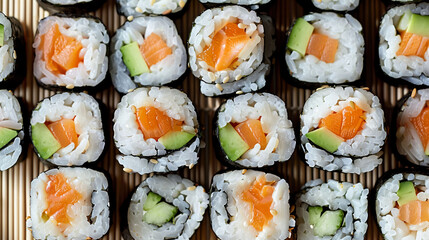 Wall Mural - A plate of sushi with salmon and avocado