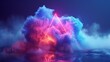 3D render of a colorful cloud with glowing neon in the shape of an icosahedron
