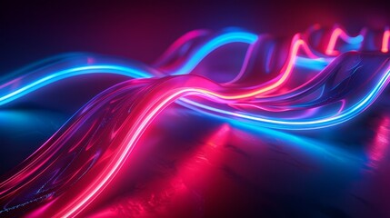Poster - 3D render of glowing neon on black background, in the style of vibrant red and cyan