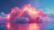 A 3D render of a colorful cloud with glowing neon Pink