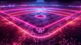 Fototapeta Londyn - A dynamic 3D render of glowing neon baseball field