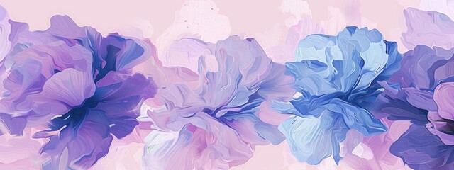 Canvas Print - Light purple and blue floral pattern, in the style of oil painting, brush strokes, light pink background