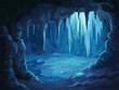 background, A mysterious cave entrance with stalactites hanging from the ceiling, in the style of animated illustrations, background, text-based