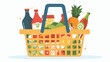 Groceries in plastic basket free form style vector 