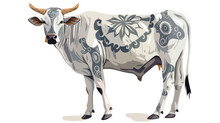Hand Drawing On A White Background Indian Zebu Cow 