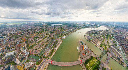 Sticker - Rotterdam, Netherlands. Panorama of the summer city in rainy weather. Clouds. Aerial view