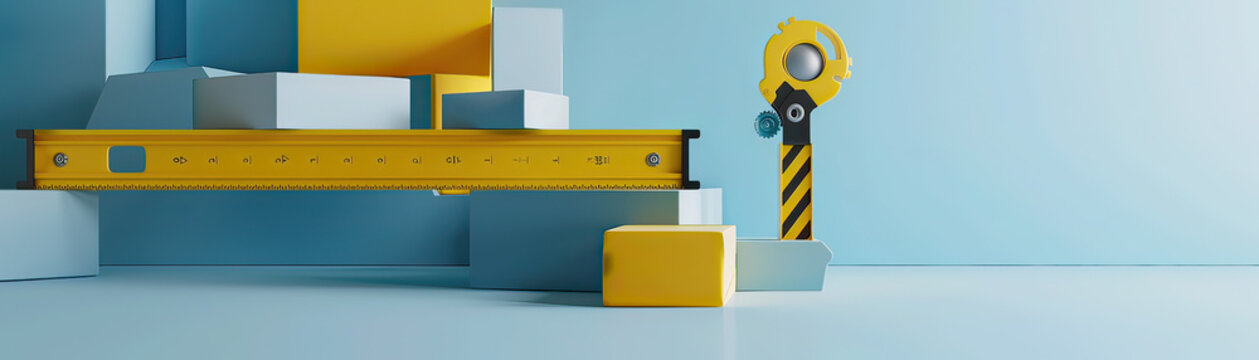 Minimalistic 3D builder's level, precision in construction, space for text
