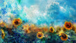 Surreal blue and orange sunflower  oil painting.  Summer banner.