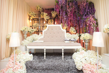 Wall Mural - Luxury Wedding Arch with floral decorations. Wedding stage decor.