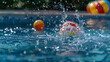 Water splattering around a toy at the pool, causing ripples in the crystal-clear water.