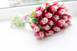 bouquet of beautiful spring flowers, red tulips. Woman day. Flower shop. Tulips for woman's day	