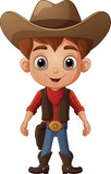 Fototapeta Dinusie - Cute young cowboy on white background