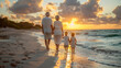 grandparents on beach with grandkids playing, Family photography,generative ai