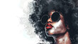Young black African American woman illustration for fashion banner with copy space on white background. generative ai	
