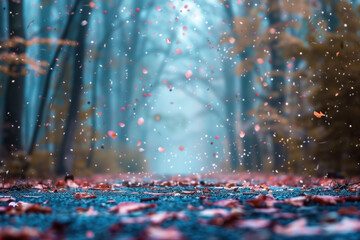 Poster - Leaves and petals falling in the park. Background image. Created with Generative AI technology.