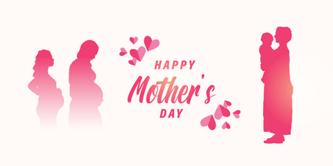 Wall Mural - Happy mother's day social media banner or poster design with mother character background and mom wishing or greeting card banner design vector illustration