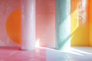Poster - Room with colorful surfaces and columns. Background image. Created with Generative AI technology.