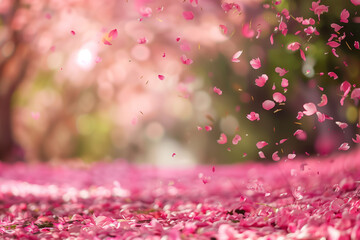 Poster - Pink petals in the park. Background image. Created with Generative AI technology.